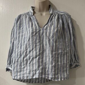 Frame Denim Blue and White Striped Blouse